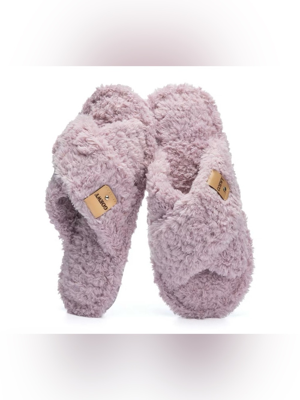 GOEWY Lavender Fuzzy Criss Cross Memory Foam Slippers House Shoes Sz 5-6 NWOT